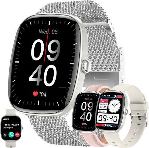 1.83" Smart Watch for Women Men(Make/Answer Call), 2024 New 5ATM Waterproof Mens Smartwatches, Fitness Tracker Smartwatch for Android iPhones, Digital Watches Step Counter, 3 Straps (Silver) in Saudi Arabia