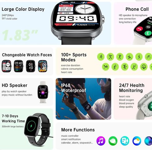 1.83" Smart Watch for Women Men(Make/Answer Call), 2024 New 5ATM Waterproof Mens Smartwatches, Fitness Tracker Smartwatch for Android iPhones, Digital Watches Step Counter, 3 Straps (Silver) in Saudi Arabia