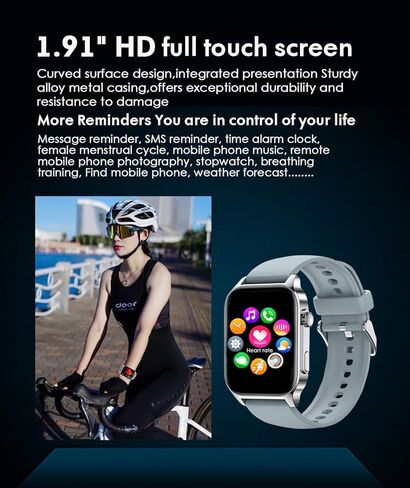 ساعة ذكية للسيدات، ساعة ذكية عالية الدقة مقاس 1.91 بوصة مع مراقب أكسجين الدم بالأشعة تحت الحمراء، ومعدل ضربات القلب، وضغط الدم، وتتبع النوم، ومتتبع اللياقة البدنية المقاوم للماء IP68، لهواتف Android iOS iPhone (وردي) in Kuwait