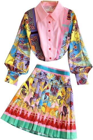 Nanyah Style 9 two piece colourful shirt and mini skirt (US, Alpha, Large, Regular, Regular) in Saudi Arabia