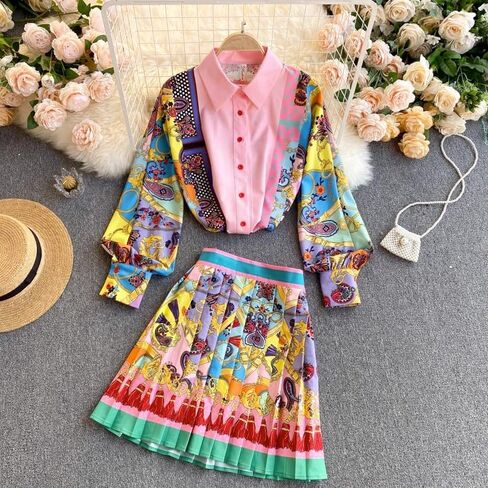 Nanyah Style 9 two piece colourful shirt and mini skirt (US, Alpha, Large, Regular, Regular) in Saudi Arabia