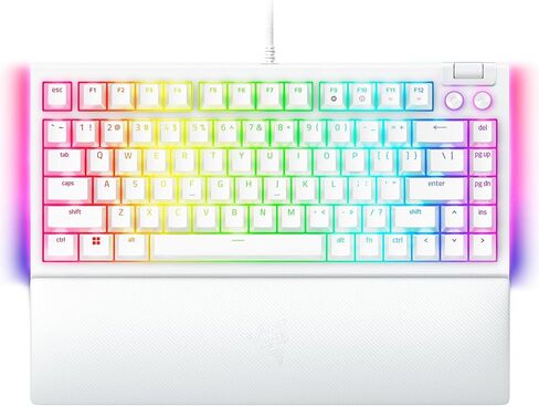 Razer BlackWidow V4 75% Mechanical Gaming Keyboard: Hot-swappable Design - Compact & Durable - Orange Tactile Switches - Chroma RGB - MF Roller & Media Keys - Comfortable Wrist Rest - White (Renewed) in Saudi Arabia