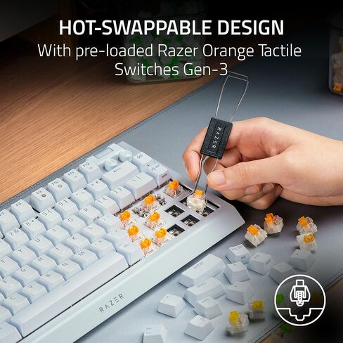Razer BlackWidow V4 75% Mechanical Gaming Keyboard: Hot-swappable Design - Compact & Durable - Orange Tactile Switches - Chroma RGB - MF Roller & Media Keys - Comfortable Wrist Rest - White (Renewed) in Saudi Arabia