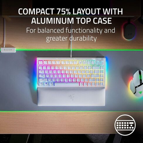 Razer BlackWidow V4 75% Mechanical Gaming Keyboard: Hot-swappable Design - Compact & Durable - Orange Tactile Switches - Chroma RGB - MF Roller & Media Keys - Comfortable Wrist Rest - White (Renewed) in Saudi Arabia