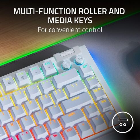 Razer BlackWidow V4 75% Mechanical Gaming Keyboard: Hot-swappable Design - Compact & Durable - Orange Tactile Switches - Chroma RGB - MF Roller & Media Keys - Comfortable Wrist Rest - White (Renewed) in Saudi Arabia