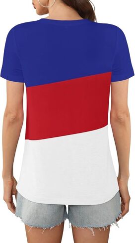 Womens Summer Color Block Tops 2024 Casual Short Sleeve Crew Neck T Shirts in Saudi Arabia