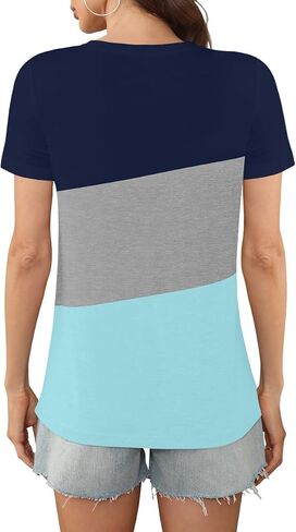 Womens Summer Color Block Tops 2024 Casual Short Sleeve Crew Neck T Shirts in Saudi Arabia