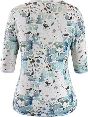 Womens Tops 3/4 Sleeve Shirts Crew Neck Loose Casual Blouses Floral Print Tshirts in Saudi Arabia