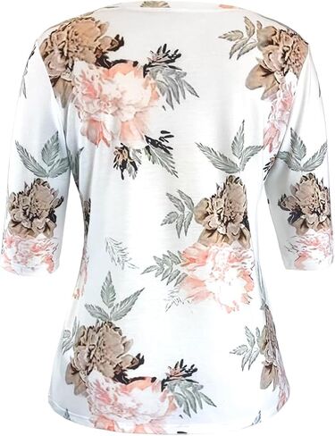 Womens Tops 3/4 Sleeve Shirts Crew Neck Loose Casual Blouses Floral Print Tshirts in Saudi Arabia
