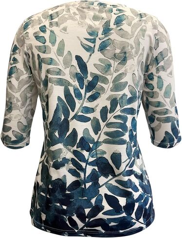 Womens Tops 3/4 Sleeve Shirts Crew Neck Loose Casual Blouses Floral Print Tshirts in Saudi Arabia