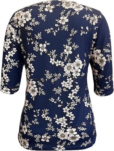 Womens Tops 3/4 Sleeve Shirts Crew Neck Loose Casual Blouses Floral Print Tshirts in Saudi Arabia