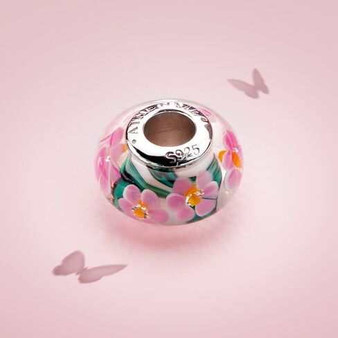 Women 925 Sterling Silver Murano Glass Flower Bead Butterfly Bee Ladybug Dangle Charms for Bracelets in Saudi Arabia