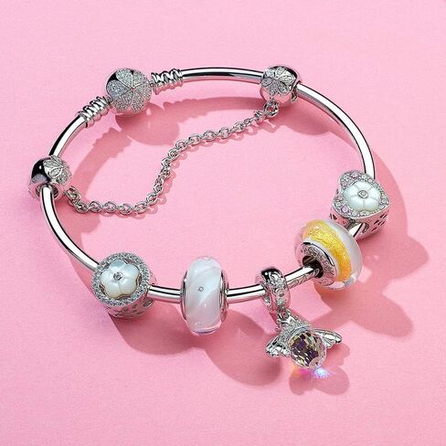 Women 925 Sterling Silver Murano Glass Flower Bead Butterfly Bee Ladybug Dangle Charms for Bracelets in Saudi Arabia