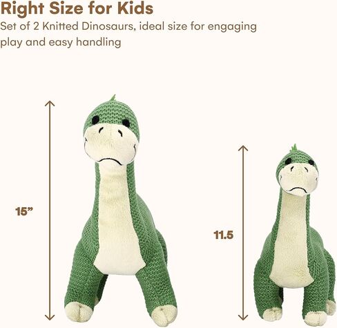 CHILDLIKE BEHAVIOR Crochet Stuffed Animals, Set of 2 - Baby Dinosaur Toys - Soft Washable Crochet Plushies - Stuffed Crochet Plushies - 11.5" (Small) and 15" (Big) Knitted Dinosaurs in Light Blue in Kuwait