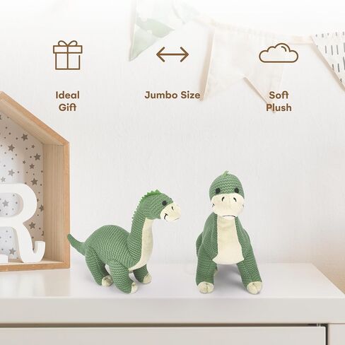 CHILDLIKE BEHAVIOR Crochet Stuffed Animals, Set of 2 - Baby Dinosaur Toys - Soft Washable Crochet Plushies - Stuffed Crochet Plushies - 11.5" (Small) and 15" (Big) Knitted Dinosaurs in Light Blue in Kuwait