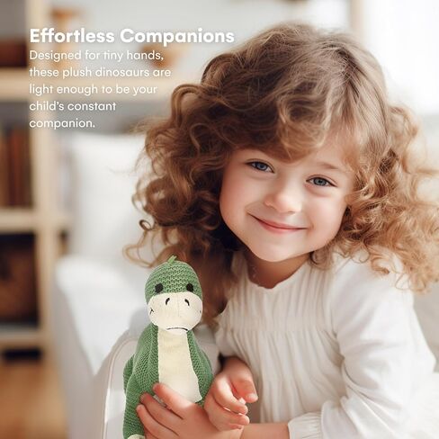 CHILDLIKE BEHAVIOR Crochet Stuffed Animals, Set of 2 - Baby Dinosaur Toys - Soft Washable Crochet Plushies - Stuffed Crochet Plushies - 11.5" (Small) and 15" (Big) Knitted Dinosaurs in Light Blue in Kuwait