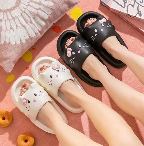 النعال القط النساء لطيف كيتي وسادة الشرائح وحيد سميك Kawaii عدم الانزلاق التجفيف السريع Preppy دش الحمام الصنادل في الهواء الطلق in Kuwait