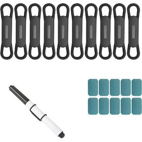 10 Pack Magnetic Pen Pencil Holder, Magnetic Pen Organizer Silicone Adjustable Pencil Holder Marker Clip Office Accessories for Refrigerator Desk Whiteboards Classroom (Black)