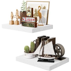 White 12 Inch Deep Floating Shelves for Wall Set of 2, Rustic Wood Shelving Live Edge Shelves Display for Wall Storage,Bathroom Wall Shelf Decor for Living Room,Bathroom,Kitchen, Office