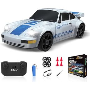 RC Drift Car, 1/24 Remote Control Car 4WD RC Cars for Kids, 2.4GHz Hobby Racing Car Toys Drifting RC Car with LED Light Rechargeable Battery and Drift Tires Toy Cars for Boys Black
