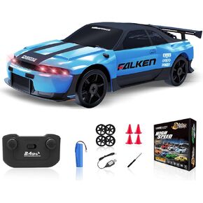 RC Drift Car, 1/24 Remote Control Car 4WD RC Cars for Kids, 2.4GHz Hobby Racing Car Toys Drifting RC Car with LED Light Rechargeable Battery and Drift Tires Toy Cars for Boys Black in Kuwait