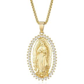 18K Gold Plated Virgin Mary Necklace,Virgen De Guadalupe Necklace Mother Mary Necklace Our Lady of Guadalupe Necklace Pendant Necklace Amulet Pendant for Women Jewelry Gift
