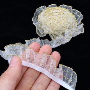 IDONGCAI Elastic Ruffle Lace Trim 5Yards 0.86Inch Gorgeous Stretch Narrow Ruffle Edge Lace Ribbon