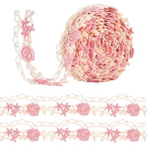 شريط دانتيل على شكل زهرة وردية بطول 4 ياردات، دانتيل خياطة مطرز، لتزيين زينة الزفاف، الحرف اليدوية اليدوية، الملابس، بعرض 0.98 بوصة in Kuwait