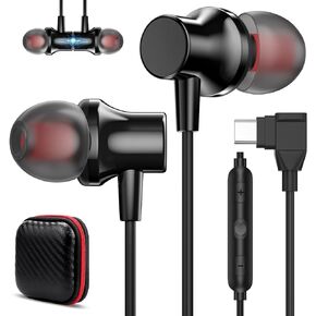 COOYA USB C Headphones for Samsung Galaxy S24 Ultra S23 S22 A35 Type C Wired Earbuds Magnetic Bass Noise Canceling Right Angle In-Ear Gaming Headset+Mic for iPhone 15 iPad Pro Pixel 8a 7 Oneplus 12 11