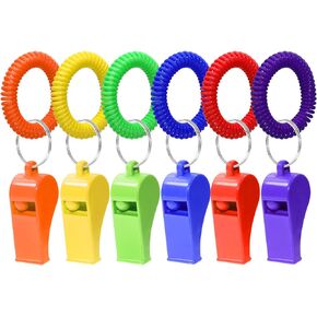 PENTA ANGEL Sport Whistles 12Pcs Loud Crisp Clear Sound Plastic Whistles with Stretchable Coil Wrist Keychain Ring for Coaches Referees Officials School Outdoor Sports Survival Training