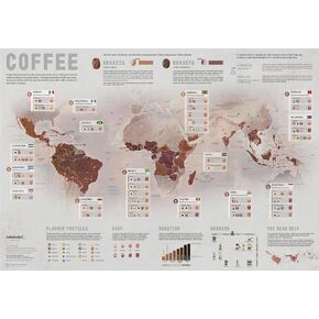 خريطة عالم القهوة - أفكار هدايا لمحبي القهوة - 17 × 22 بوصة - Maps International in Kuwait
