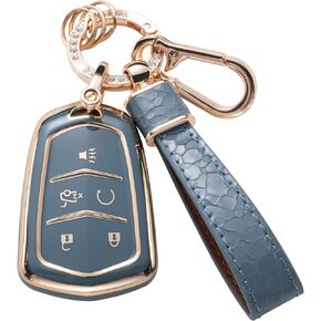 Key Fob Cover for Cadillac Escalade XT5 CT6 CTS SRX ATS 5-Buttons Soft TPU Full Covers Protector Car Keys Case Shell Keychain, White