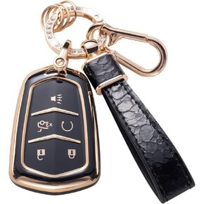 غطاء مفتاح فوب لسيارة كاديلاك إسكاليد XT5 CT6 CTS SRX ATS 5 أزرار ناعمة من مادة TPU أغطية كاملة حامية لمفاتيح السيارة وسلسلة مفاتيح، أبيض