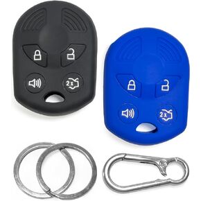 2-Pack Click&Fit Silicone Key Fob Covers for 2002-2017 Ford Mustang Explorer Fusion Escape Edge Expedition Taurus Transit Focus C-Max – Car Remote Key Protectors saccessories 4-Buttons Black&Beige