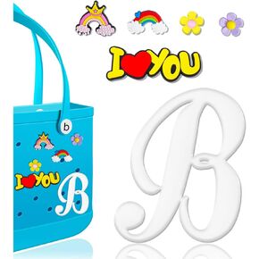6 Pcs Letter Charms for Bogg Bag, Bogg Bag accessories Alphabet Charm Flower Charm Insert Decorative Letter for Handbag Beach Tote Bag