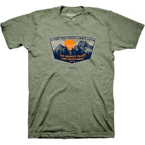 Kerusso When You Trust God's Path The Highest Peaks are Reachable Heather Military Green Cotton Crew Neck T-Shirt