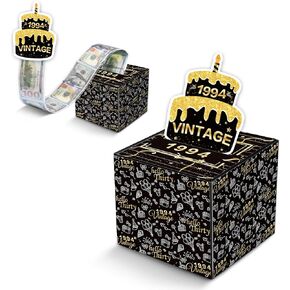 صندوق نقود عيد الميلاد الثلاثين للهدايا النقدية، صناديق هدايا نقود ذهبية سوداء للنقود، صندوق هدايا مفاجأة عتيقة لعام 1994 مع حامل نقدي لبطاقة السحب، أفكار هدايا عيد ميلاد للنساء والرجال لوازم الحفلات in Kuwait