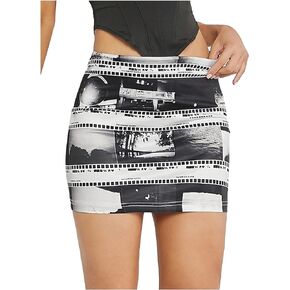 WDIRARA Women's Graphic Newspaper Print Cheeky Mini Hip Skirts Allover Patterned Bodycon Skirt