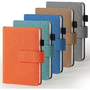 حزمة من 5 دفاتر ملاحظات من جلد البولي يوريثان - برتقالي، كستنائي، أزرق، رمادي، وأزرق بحيرة، 100 ورقة/200 صفحة، 4.2 × 5.8 بوصة، مثالية للوازم المدرسية المكتبية والمنزلية in Kuwait