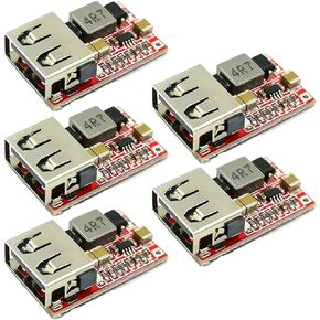 DC-DC Buck Converter Car USB Charger Module 6-24V 12V 24V to 5V 3A Step Down Voltage Regulator Power Supply Module(Pack of 5) Red