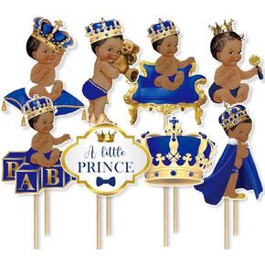 24Pcs Royal Prince Centerpiece Sticks, Little Prince Baby Shower Party Decorations Table Toppers for Boys Kids, Prince Themed Party Supplies, Royal Blue Prince Birthday Party Decorations