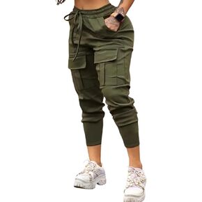 Womens Jogger Pants W/Pockets & Drawstrings Green