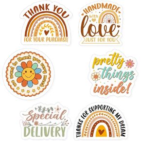 Cute Boho Rainbow Flower Small Business Stickers, Thank You Stickers, Handmade Business Sticker, Mail Sticker, Thank You Small Business Stickers for Packages, 480 PCS