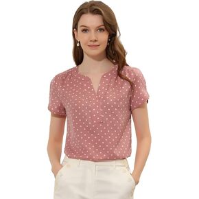 Allegra K Women's Polka Dots Print V Neck Short Sleeve Elegant Work Office Tops
