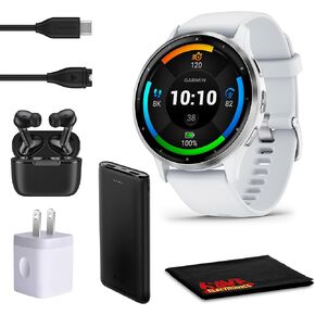 Garmin Venu 3 Advanced Fitness and Health Tracker Smart Watch with Silver Stainless Steel Bezel and 45 Mm Whitestone Case & Silicone Band, 1.4 Inch AMOLED Touch Screen Display Bundle with Accessories