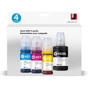 31 32XL Ink Bottle Refill Kit Compatible for HP Smart Tank 5101 7301 7602 7001 6001 Plus 551 651 455 457 450 All-in-One Ink-Tank Printers, 4-Pack (140ML 32XL Black Ink, 70ML 31 Color Ink)
