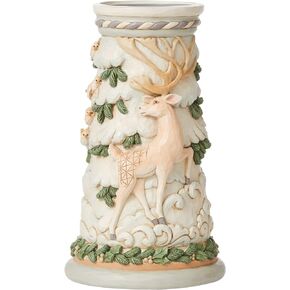 Enesco Jim Shore Heartwood Creek White Woodland Deer Column Pillar Candleholder, 9.5 Inch, Multicolor