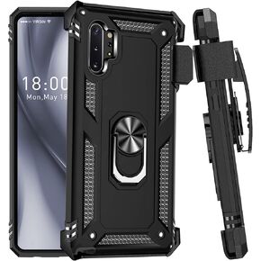 for Samsung Galaxy Note 10 Plus Case with Belt Clip Holster Ring Holder, Military Grade Protection Cover[Fit for Magnetic Car Mount] Shockproof Anti Scratch Case for Galaxy Note 10 + (Black)