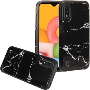 for Samsung Galaxy A01 SM-A015 - Hybrid Image Phone Case - AD1 Black Marble