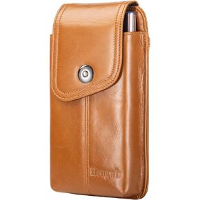 حافظة هاتف من الجلد الطبيعي من Hengwin تناسب هاتف iPhone 15 Pro Max 15 Plus 14 Pro Max 14 Plus Samsung Galaxy S24 Ultra Holster مع مشبك حزام وحلقة حزام وحامل بطاقات للهاتف الخلوي (بني) in Kuwait